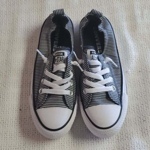 Converse All Star CTAS Shoreline Blue & White Striped Sz. 6 Slipon Sneaker - Picture 1 of 8